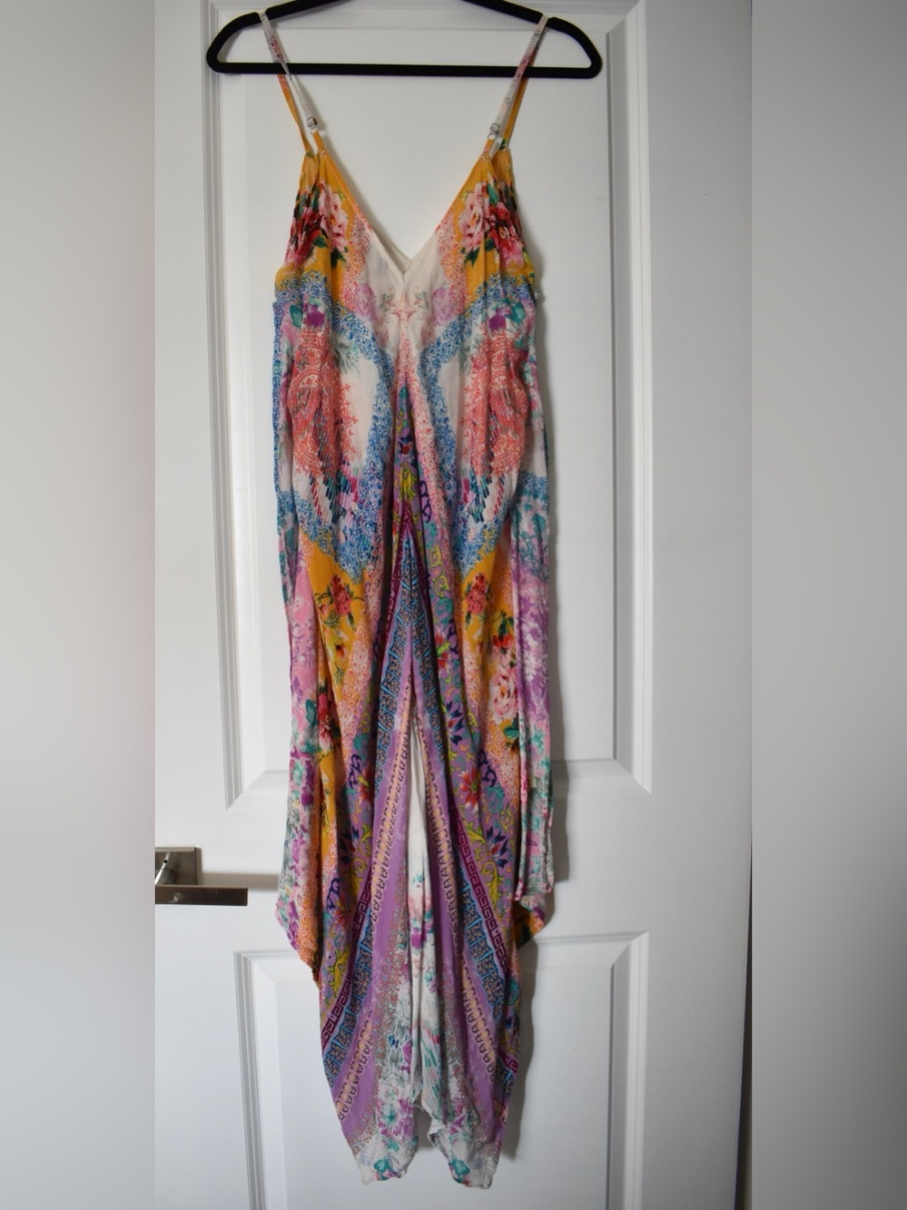 Tropical Feathers by Tolani Handkerchief Hem Maxi Dress Size Large 100% Cupro - Picture 7 of 9